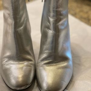Metallic size 8 ankle boots silver chunky heels 100% leather